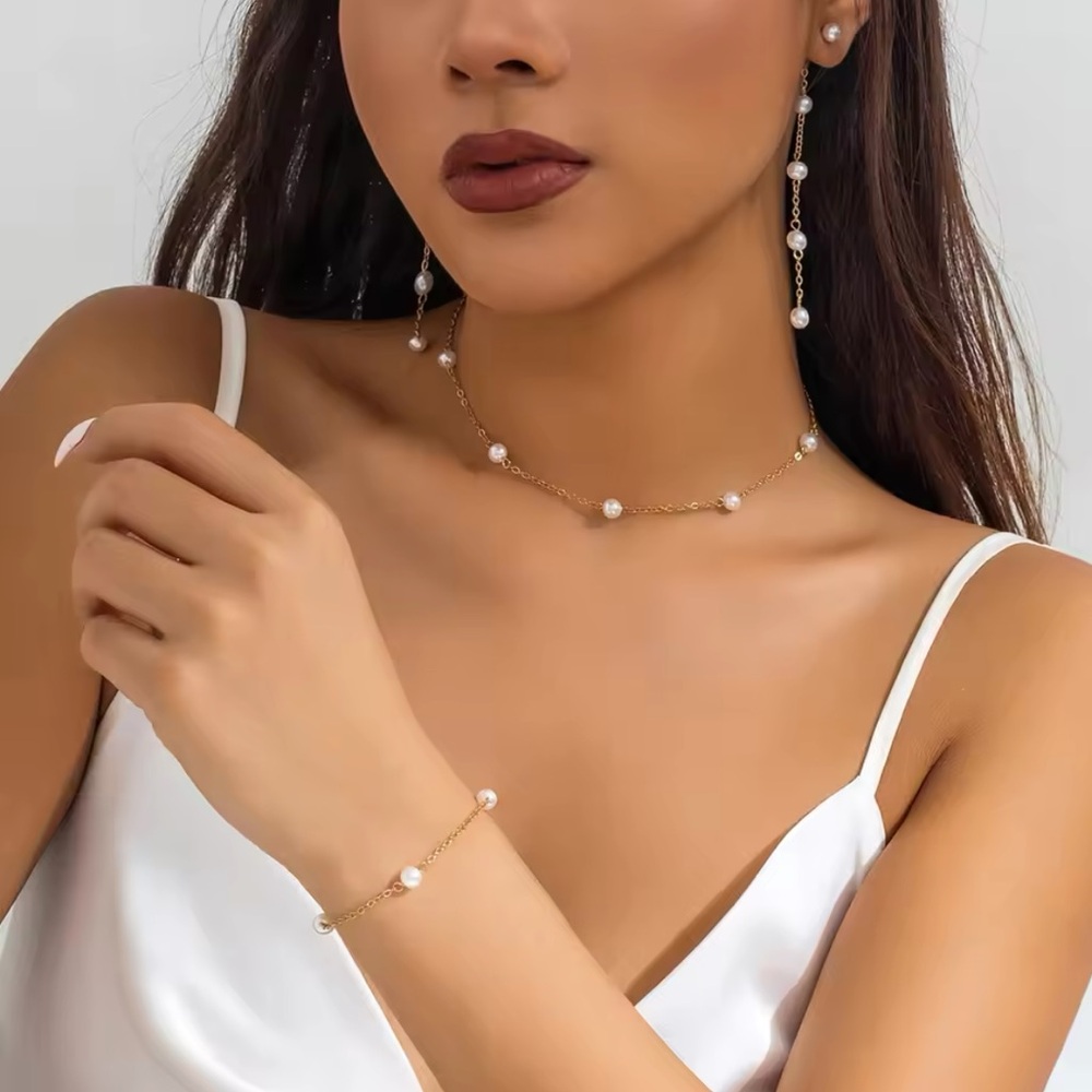 Margot-Elegant Pearl Jewelry Set(Imitation Pearl)Necklace Bracelet Drop Earrings